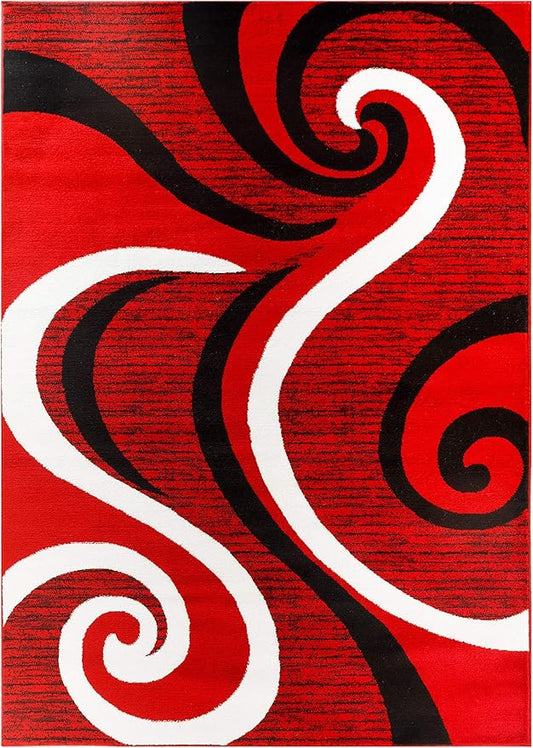 GLORY RUGS Modern Area Rug Swirls Carpet Bedroom Living Room Contemporary Dining Accent Sevilla Collection 4817A (4x6, Red)