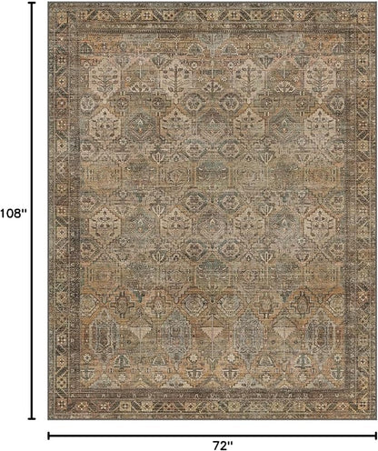 GENIMO 6x9 Area Rugs for Living Room, Machine Washable Non Slip Vintage Rugs, Low Pile Lightweight Chenille Print Rug for Bedroom, Dining Room, Home Office, Warm Taupe