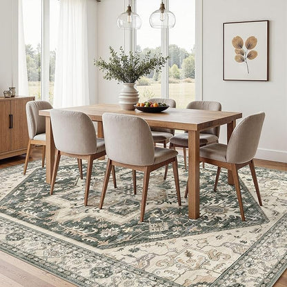 9x12 Area Rugs for Living Room - Large Carpet Ultra Thin Soft Washable Oriental Vintage Floral Distressed Rug Big Indoor Carpets for Bedroom Nursery Dorm Home Decor Aesthetic - Vintage Green