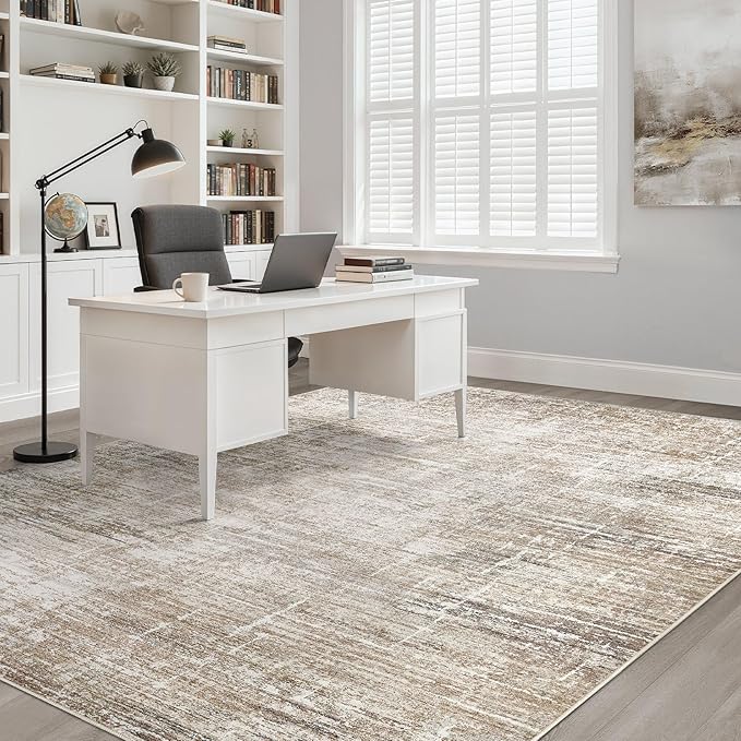 10x14 Area Rugs Living Room: Washable Large Neutral Rug Abstract Soft Modern Stain Resistant Indoor Floor Non-Slip Carpet for Bedroom Nursery Kids Office Playroom Dining Room Under Table- Dark Brown