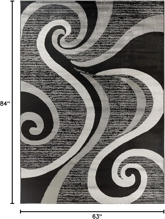 GLORY RUGS Modern Area Rug 5x7 Black Gray Swirls Carpet Bedroom Living Room Contemporary Dining Accent Sevilla Collection 4817A (5x7, Black)