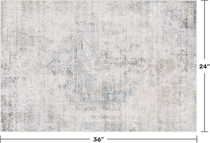 Blue and Gray 2x3 Washable Rug for Bathroom, Entryway Indoor, Kitchen Floor Waterproof, Powder Room, Non Slip Low Pile Stain & Fade Resistant Small Throw Rug, Modern Abstract Decor