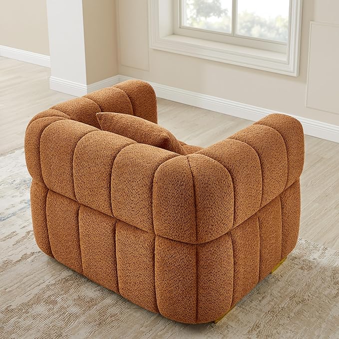 VANOMi 44.09”Oversized Accent Chair, Boucle Armchair with Deep Seat, Comfy Reading Chair for Living Room, Bedroom, Office, Apartment, Curry (1 Piece)