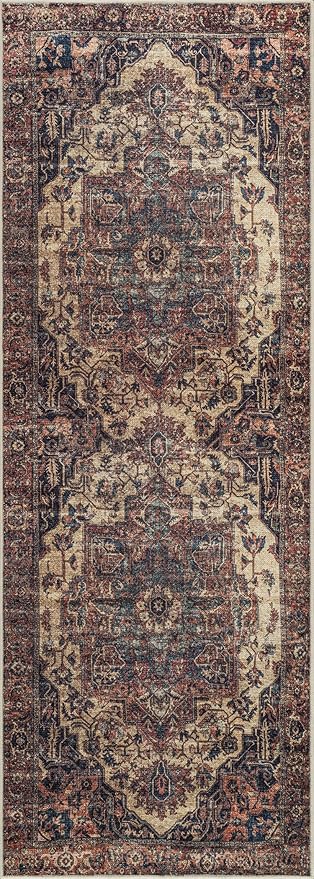 Bloom Rugs Washable 7 ft Runner - Beige/Terracotta Traditional Runner for Entryway, Hallway, Bathroom, and Kitchen - Exact Size: 2.5' x 7'