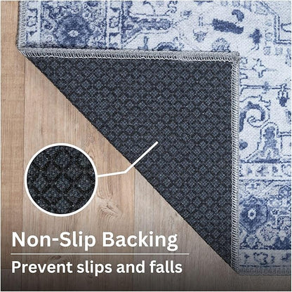 Bloom Rugs Washable Non-Slip 9' x 12' Rug - Gray/Blue Traditional Medallion Area Rug for Living Room, Bedroom, Dining Room, and Kitchen - Exact Size: 9' x 12'
