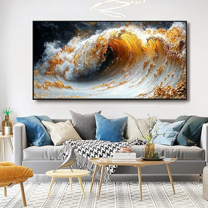Canvas Wall Art Decor Large Wall Art for Living Room Large Framed Artwork for Walls Modern Abstract Wall Art Prints Gold Wave Wall Art Pictures Art Work for Wall Decor Bedroom Office Decor 29" X 59"