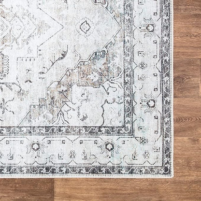 Bloom Rugs Washable Non-Slip 7 ft Runner - Brown/Beige/Charcoal Traditional Runner for Entryway, Hallway, Bathroom, and Kitchen - Exact Size: 2.5' x 7'