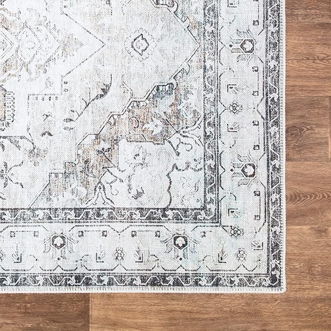 Bloom Rugs Washable Non-Slip 12 ft Runner - Brown/Beige/Charcoal Traditional Runner for Entryway, Hallway, Bathroom, and Kitchen - Exact Size: 2.5' x 12'