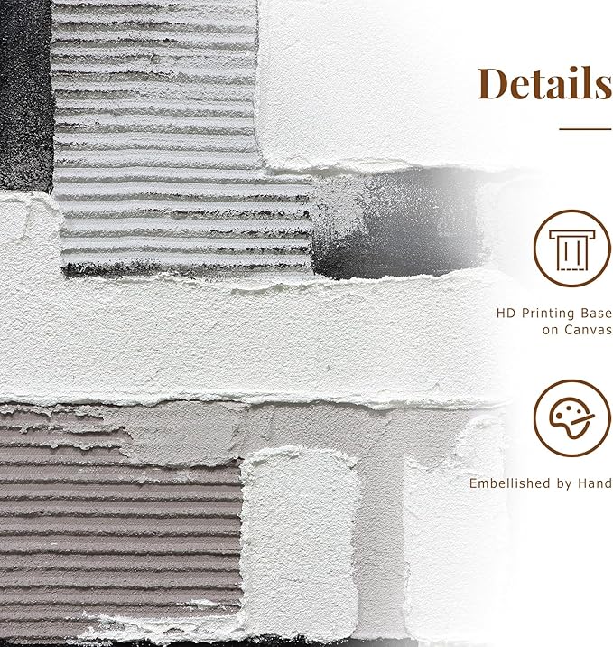 Textured Abstract Wall Art 3D Hand-painted Plaster Neutral Taupe Black White Tones Painting - Distressed Dimensional Minimalist Modern Living Room Bedroom Decor Framed Set of 2-24"x36" Each