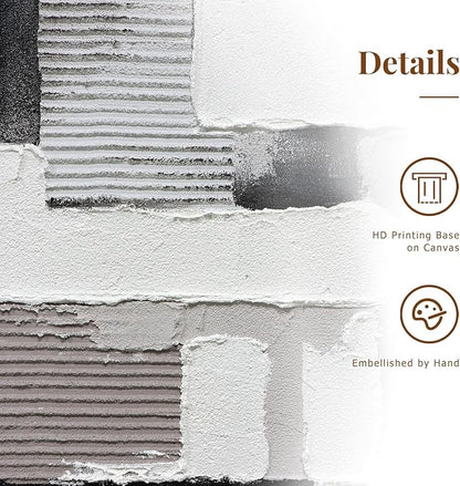 Textured Abstract Wall Art 3D Hand-painted Plaster Neutral Taupe Black White Tones Painting - Distressed Dimensional Minimalist Modern Living Room Bedroom Decor Framed Set of 2-24"x36" Each