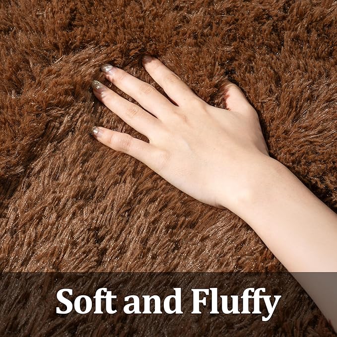 Brown Rug for Living Room Bedroom, 6x9 Fuzzy Fluffy Carpet, Shag Area Rugs for Kids Home Decor Aesthetic, Non Slip