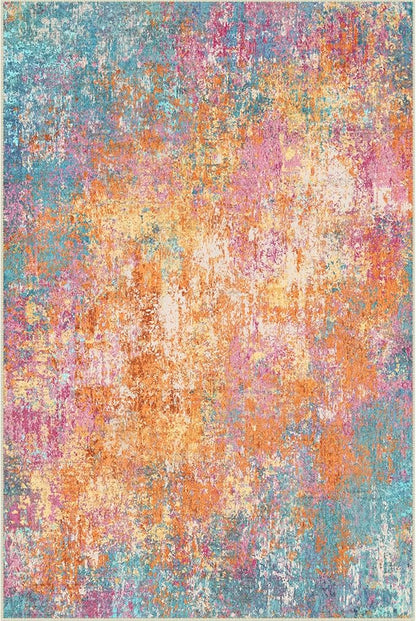 RELEANY Washable Area Rugs 6'x9' Non-Slip Modern Abstract Soft for Living Room Entryway Bedroom Nursery, Print Pattern, Orange Blue Pink Yellow Colorful