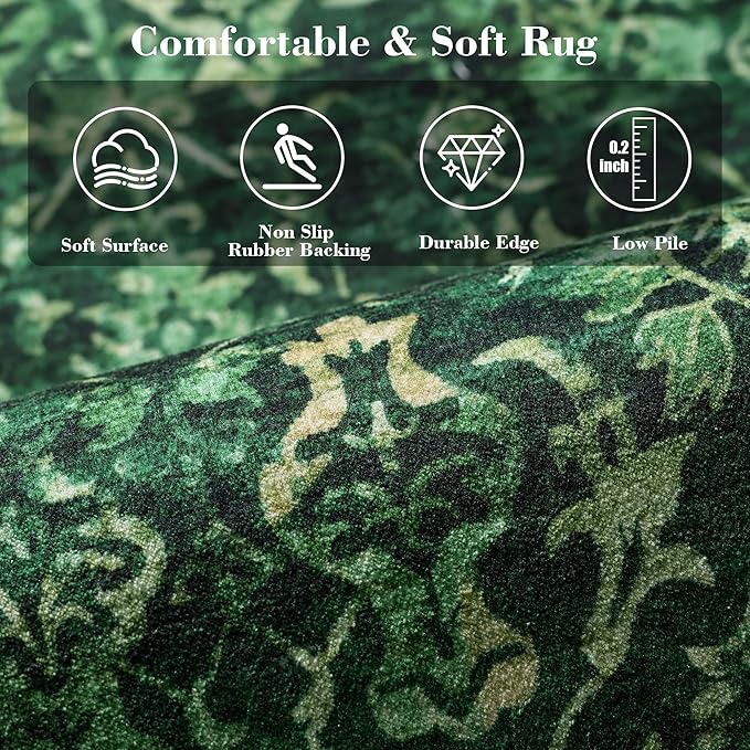 Dark Green Area Rug 2x3 Entryway Rug for Bedroom Bathroom, Non-Slip Low-Pile Washable Distressed Boho Carpet Retro Accent Doormat for Laundry Room Hallway Kitchen 24x36 Inch