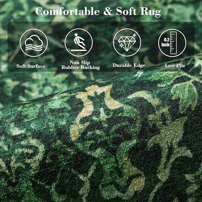 Dark Green 3x12 Runner Rug for Hallways Bed Side Kitchen, Boho Washable Distressed Low-Pile Floor Entryway Long Bathroom Mat, Non-Slip Laundry Room Front Carpet Green 36x144 Inch