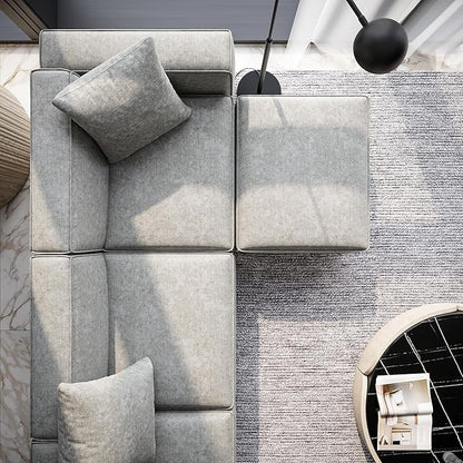 Acanva Luxury Modular Sectional Couch with Moveable Ottoman and Chaise, Modern Minimalist Style Sofa for Living Room, Apartments, U-Shape, Chenille Grey