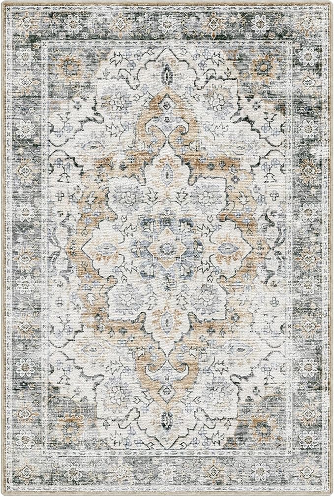 LUMI 5x8 Washable Area Rug for Living Room, Ultra Soft Stain Resistant Carpet with Non Slip Rubber Backing, Non-Shedding Low Pile Rugs for Bedroom, Dining Room, Indoor, Office