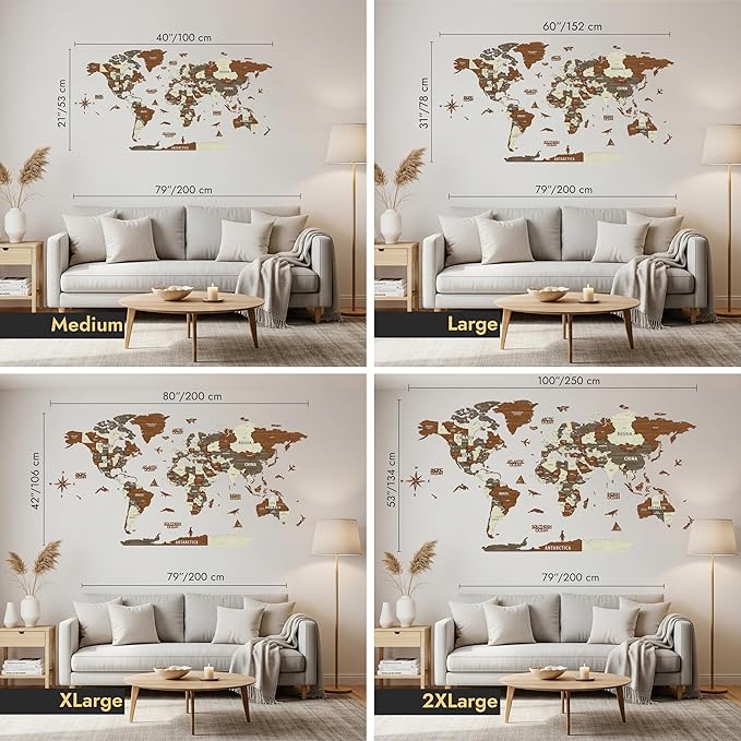 Colorfull Worlds, Multilayer 3D Wooden World Map, Travel Map States and Capitals, Wall Decor For New House, Gift For Travelers, Office Decor, Birthday Present,Living Room Decoration (XL, Mixed)