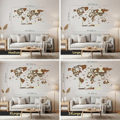 Colorfull Worlds, Multilayer 3D Wooden World Map, Travel Map States and Capitals, Wall Decor For New House, Gift For Travelers, Office Decor, Birthday Present,Living Room Decoration (M, Mixed)