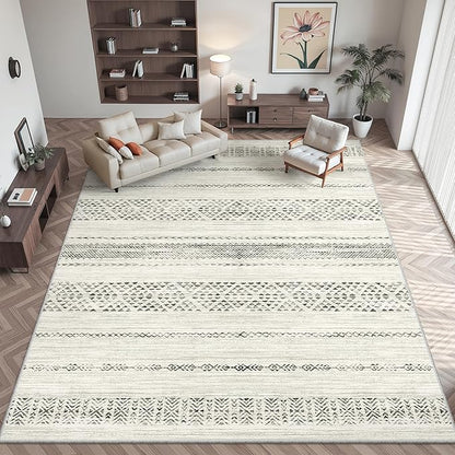 Miukiki 8x10 Area Rug for Living Room Moroccan Washable Rugs Non Slip Indoor Floor Carpet Foldable Large Soft Area Rug for Dining Room Bedroom with Low Pile(Grey,8'x10')