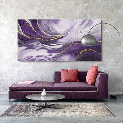 yiijeah Large Wall Art for Living Room - Canvs Artwork for Living Room - Purple and Gold Abstract Canvas Wall Decor - Modern Frame Wall Decor for Bedroom Office Picture Home Decor