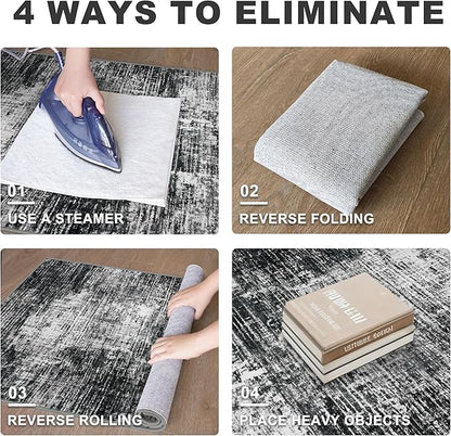 KILOCOCO Abstract Area Rug 3x5 Entryway Rug Washable Kitchen Rugs Non Slip Soft Pinted Entrance Rugs Indoor Mat for Front Door Foyer Farmhouse Living Room Floor Carpet, Black/Grey