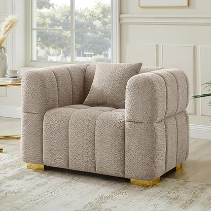 VANOMi Sofa and Chair Set, Modern Deep Seat Couch & Boucle Sofa Chairs, Oversized Upholstered Couch Sets for Living Room, Bedroom, Office, Apartment, Camel (2 Pieces)