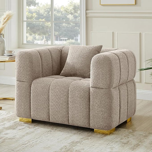 VANOMi 44.09”Oversized Accent Chair, Boucle Armchair with Deep Seat, Comfy Reading Chair for Living Room, Bedroom, Office, Apartment, Camel (1 Piece)