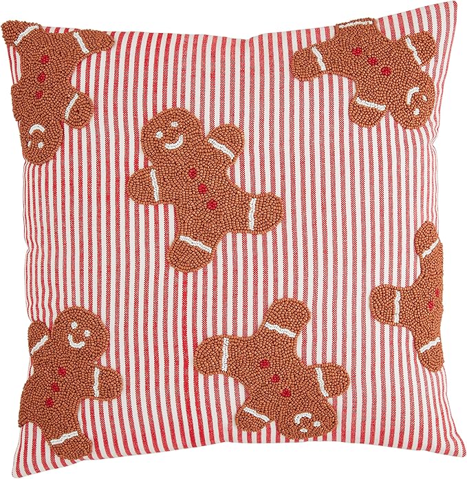 Mud Pie Beaded Pillow, Gingerbread, 18" x 18"