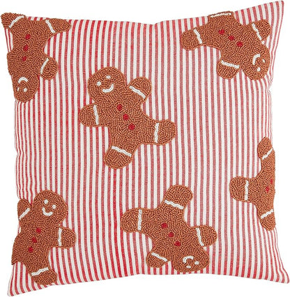 Mud Pie Beaded Pillow, Gingerbread, 18" x 18"