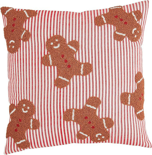 Mud Pie Beaded Pillow, Gingerbread, 18" x 18"