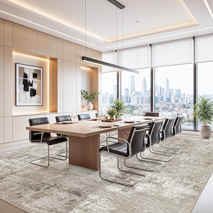 11x14 Area Rug for Living Room Washable – Large Neutral Room Size Bedroom Dining Room Rug Soft Low-Pile Modern Abstract Oversized Indoor Carpet – Non-Slip Stain-Resistant (Beige Grey)
