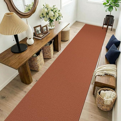 KOZYFLY Orange 2.5'x14' Runners Rugs for Hallway, Long Washable Runner Rug, Woven Non Slip Kitchen Runner, Flatweave Entryway Rug, Floor Carpet for Entry, Aisle, Hall, Burnt Orange/Tan