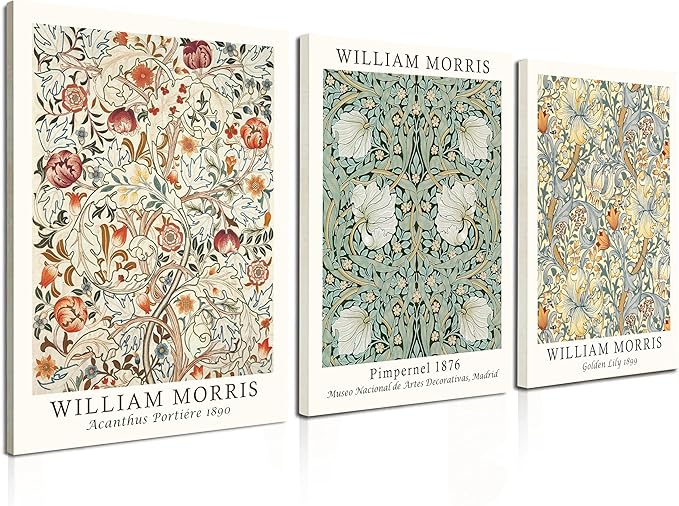 Induslyfe Framed Flower Wall Art Canvas Decor Set of 3, William Morris Framed Prints Posters Mid Century Modern Art, Aesthetic Floral Botanical Wall Art for Bedroom Living Room Bathroom 12x16