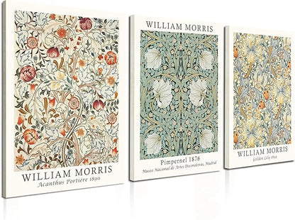 Induslyfe Framed Flower Wall Art Canvas Decor Set of 3, William Morris Framed Prints Posters Mid Century Modern Art, Aesthetic Floral Botanical Wall Art for Bedroom Living Room Bathroom 12x16