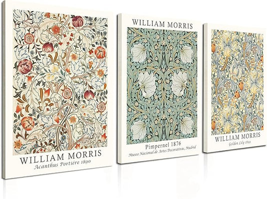 Induslyfe Framed Flower Wall Art Canvas Decor Set of 3, William Morris Framed Prints Posters Mid Century Modern Art, Aesthetic Floral Botanical Wall Art for Bedroom Living Room Bathroom 12x16