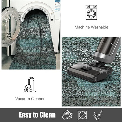 RUGSURE Washable Area Rug - 1/6 Thick - Stain & Water Resistant Non-Slip - Resistant Rug for Living Room, Bedroom, Nursery, Pet & Child Friendly, Vintage Charm Area Rugs (Green, 2'6'' x 8')