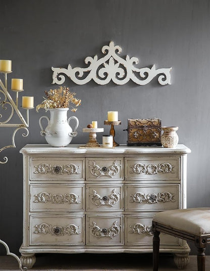 SOFE White Distressed Scroll Over The Door Decor 36 × 13 Inches, Wooden Wall Sculpture, 3D Farmhouse Decor Wall, Large Hanging Artwork for Home, Bathroom, Kitchen, Office
