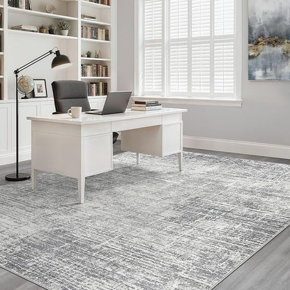 6x9 Area Rugs Living Room: Washable Large Neutral Grey Rug Abstract Soft Modern Stain Resistant Indoor Floor Non-Slip Carpet for Bedroom Nursery Kids Office Playroom Dining Room Under Table Home