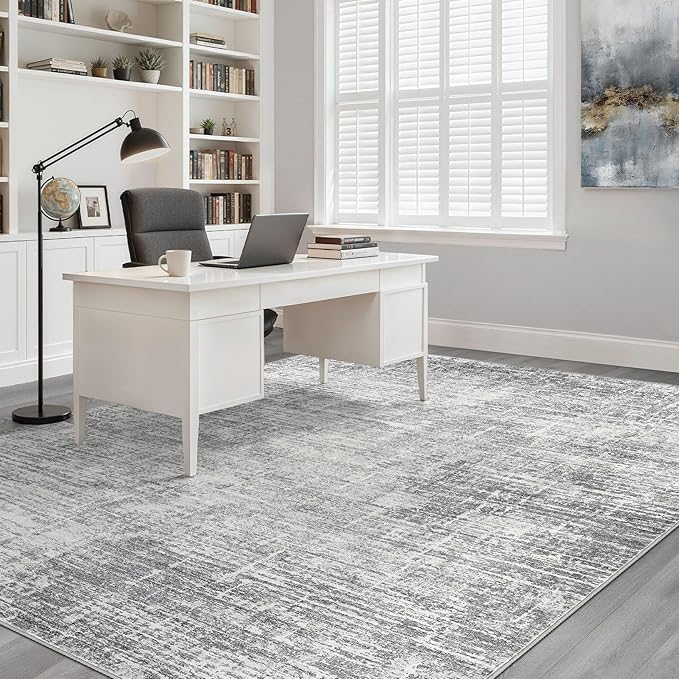 12x15 Area Rug Living Room: Washable Large Neutral Grey Rugs Abstract Soft Modern Stain Resistant Indoor Floor Non-Slip Carpet for Bedroom Nursery Kids Office Playroom Dining Room Under Table Home