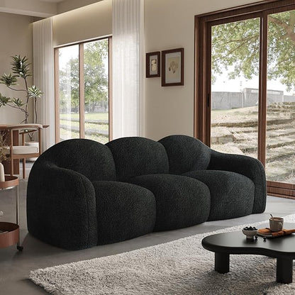 90" Modern Teddy Velvet Sofa Couch – One-Piece Memory Foam 3-Seater Sofa with Rounded Arms, Soft & Cozy Upholstery for Living Room