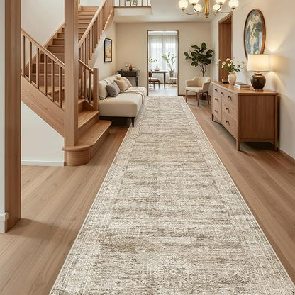 Soalmost Hallway Runner Rug 3x18 - Kitchen Rugs 18ft Washable Entryway Rug Vintage Kitchen Runners Non Slip Farmhouse Indoor Carpet Runner for Living Room Bedroom, Brown