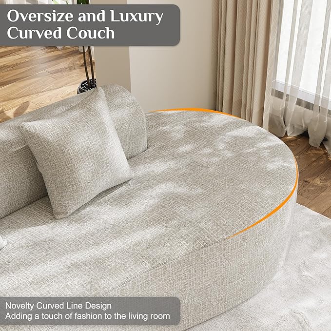 147" Oversized Sectional Sofa for Living Room, Modern Luxury Plush Chenille 4-Seater Extra Deep & Wide Seat Curved Cloud Couch with 4 Throw Pillows, No Assembly Needed, Light Grey