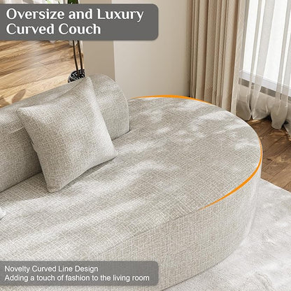 147" Oversized Sectional Sofa for Living Room, Modern Luxury Plush Chenille 4-Seater Extra Deep & Wide Seat Curved Cloud Couch with 4 Throw Pillows, No Assembly Needed, Light Grey