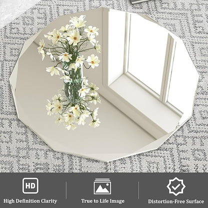 30x30 Inch Round Beveled Bathroom Mirror, Circle Frameless Copper-Free Silver Mirror, Modern Vanity Mirror, Decorative Wall Mirrors for Restroom, Bedroom, Living Room, Bathroom, Entryway
