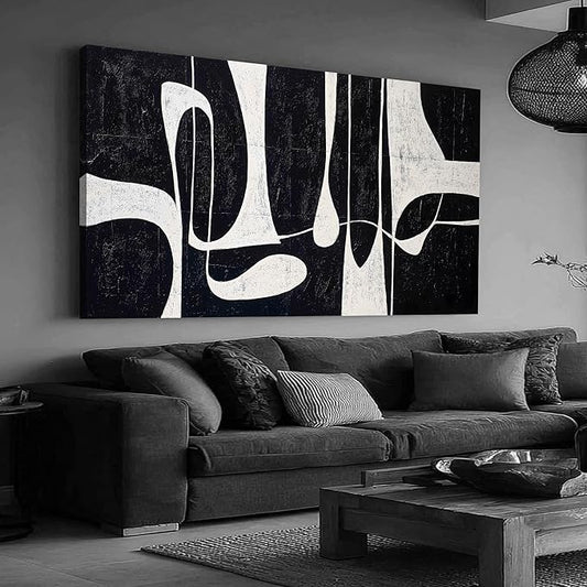 Tarfupth Black and White Abstract Wall Art for Living Room Minimalist Line Large Canvas Artwork for Bedroom Home Office Wall Decor Modern Canvas Prints 24"x48"