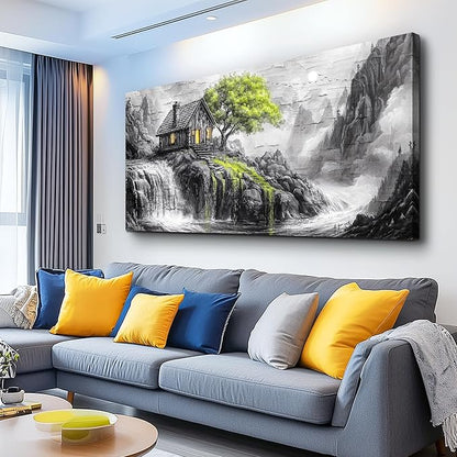 ERQINHUA Large Canvas Wall Art For Living Room Large Wall Decor For Bedroom Office Black And White Wall Painting Decor Green Tree Landscape Picture Artwork Modern Home Decor Ready To Hang 30"X60"