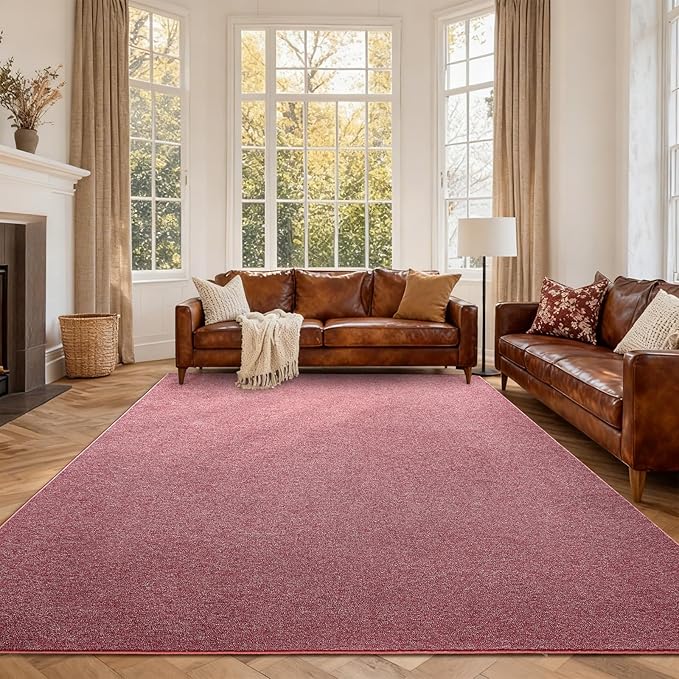 FinRèc 7x10 Washable Area Rugs for Bedroom Living Room, Low Pile Thin Rug Solid Color, Non-Slip Carpet Indoor for Home Decor (Red/White)