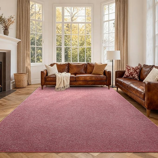 FinRèc 7x10 Washable Area Rugs for Bedroom Living Room, Low Pile Thin Rug Solid Color, Non-Slip Carpet Indoor for Home Decor (Red/White)