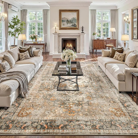 YOH Boho Washable Rug 6x9, Terracotta Vintage Non Slip Area Rug, Distressed Indoor Carpet for Living Room Bedroom Kitchen Office