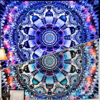 PRRPRR Blacklight Mandala Tapestry for Bedroom, UV Reactive Trippy Wall Tapestry, Bohemian Aesthetic Wall Art Decor for Adults Teens (Mandala Blue, 78"x59")
